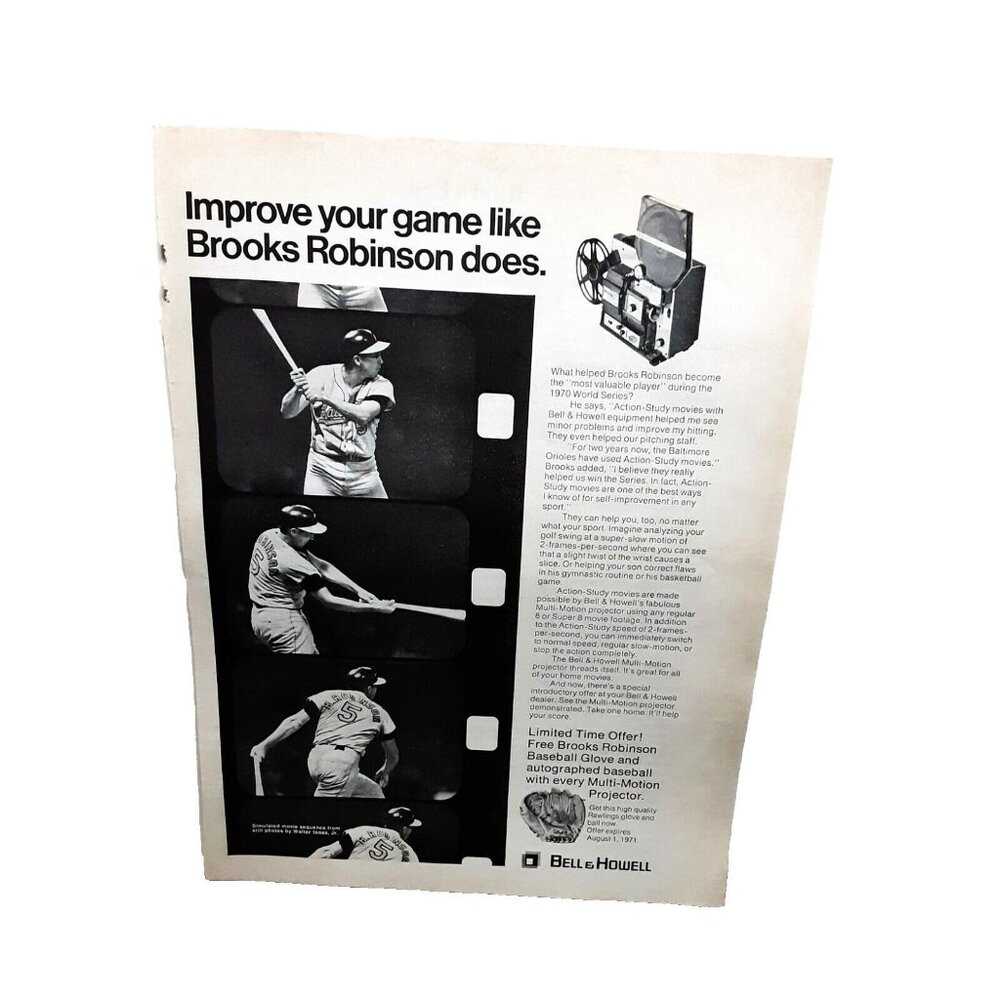 1971 Brooks Robinson Orioles Bell Howell Projector Original Print Ad 70s